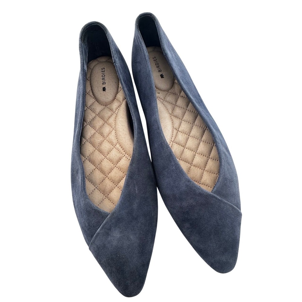 Birdies The Swan Slate Blue Suede Pointed Toe Cushioned Flats Womens 7.5